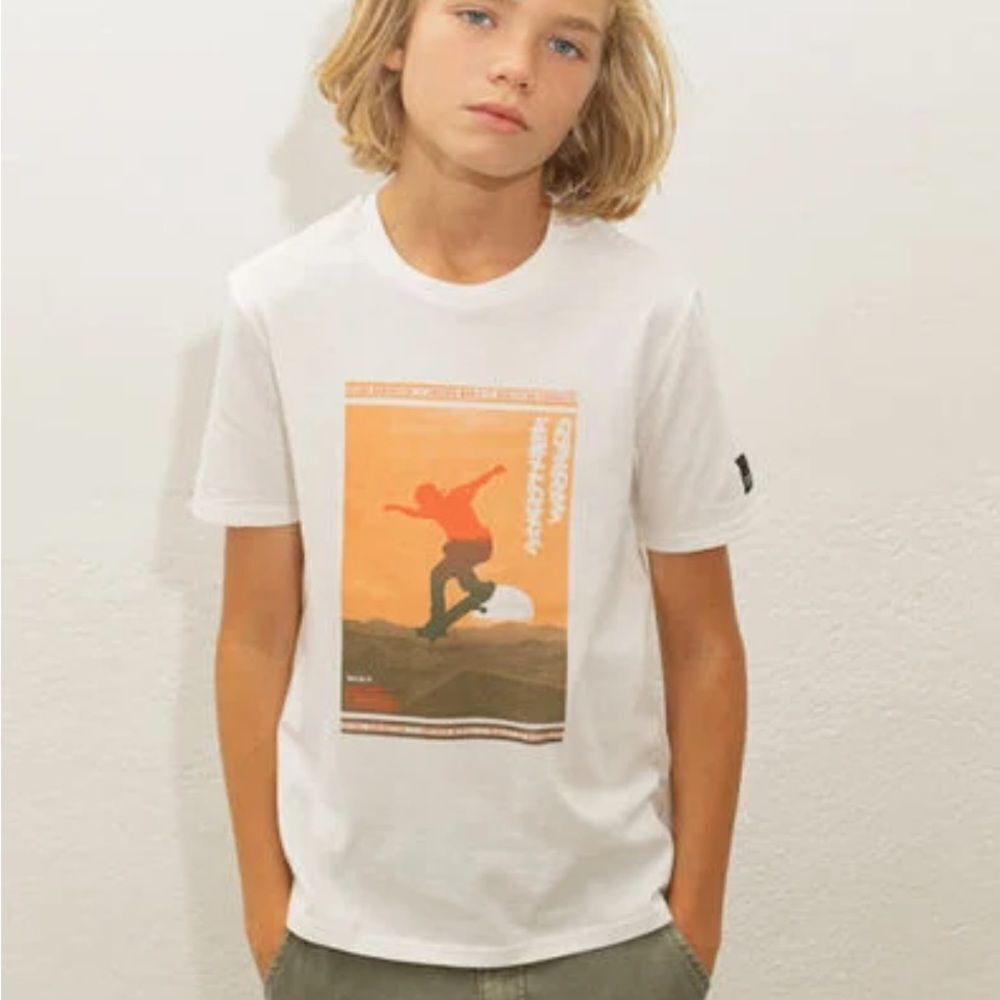 IKKS WAY WE ARE YOUNG‎ BOYS’ WHITE ORGANIC LS T-SHIRT ASTROSKATER M NWT